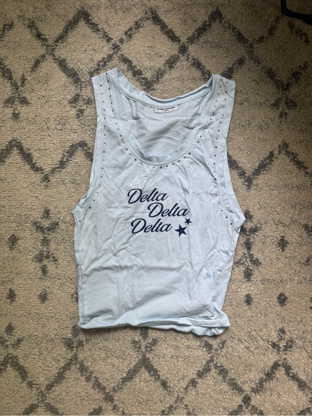 Light Blue Studded Delta Delta Delta Script Tank Top